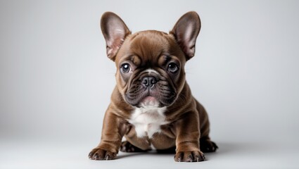 Fototapeta premium Brown French Bulldog Puppy on White Background
