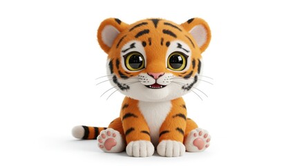 Cute Cartoon Baby Tiger Illustration with Big Eyes and Adorable Expression