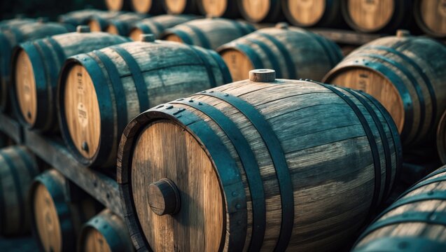 Historical whisky barrels in the distillery