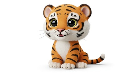 Cute Cartoon Baby Tiger Illustration with Big Eyes and Adorable Expression