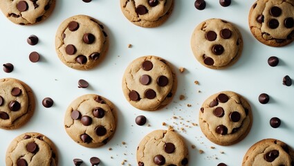 Obraz premium homemade chocolate chip cookies on a white backdrop