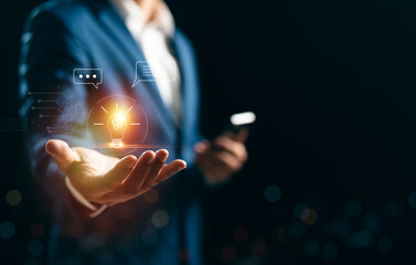 A businessman showing tool an AI assistant to represent smart technology, artificial intelligence...