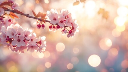 Fototapeta premium Beautiful spring nature scene with pink blooming tree 