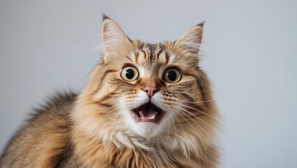 Obraz premium amusing cat portrait with a surprised expression set against a background featuring blank space