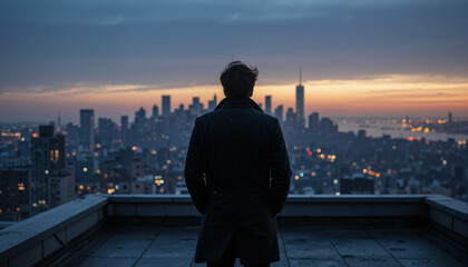 Fototapeta premium The image shows a man standing on top of a building
