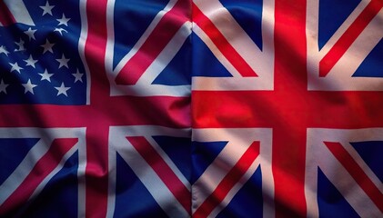 American and British flags side-by-side, close-up , freedom, unity