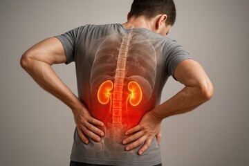 Kidney Pain: Visual representation of renal distress in an individual, highlighting the physical discomfort and implications associated with kidney-related ailments. 