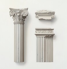 Obraz premium Greek Architectural Column Ancient Ruins Fragment on White Plaster Minimal Display