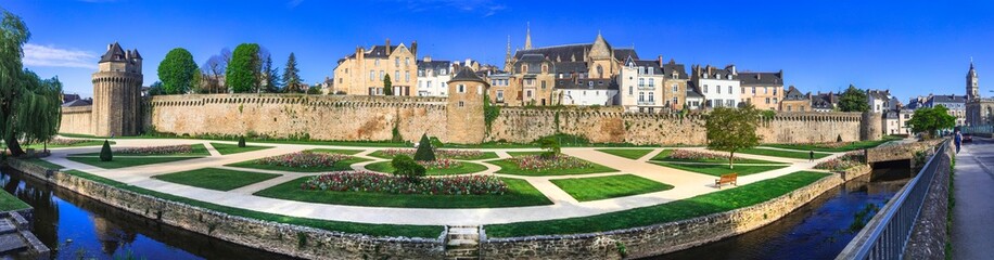Brittany, France . Castle and fortiefied walls of the historical Old town of Vannes city, popular tourist destination in Morbihan department.