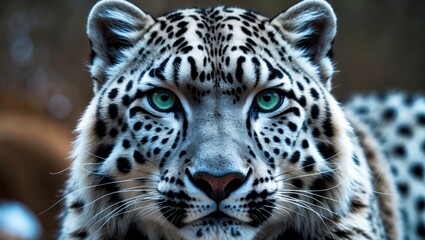 Close-up portrait of a snow leopard gazing at you