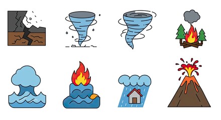 Fototapeta na wymiar Colorful illustration of various natural disasters and their devastating effects