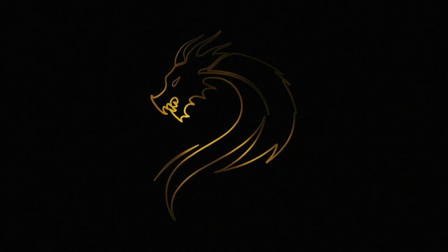 Elegant golden dragon animation with a sleek, outlined design. Serpentine curves and fierce expression on a dark backdrop evoke power, mystery, and fantasy in a minimalist style.
