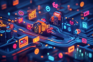 Obraz premium Futuristic city network of digital commerce