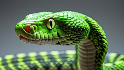 Fototapeta premium Close-up side view of Green albolaris snake, a viper
