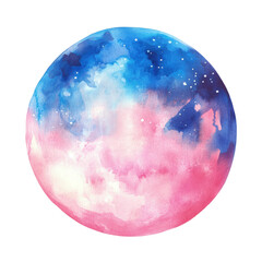 Watercolor Sphere of Sky with Clouds and Stars on a Transparent PNG Background