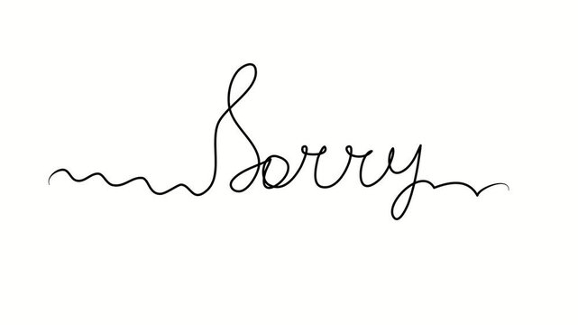 
Sorry text. One line drawing doodle hand drawn. Video 4k  object illustration, minimalism hand drawn sketch design modern new