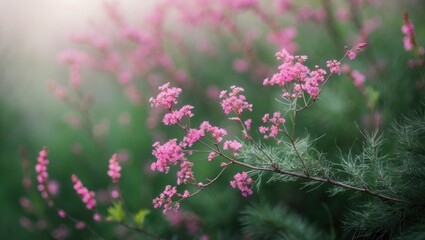 Small yet resilient plant with pink flowers blooming in the steppe