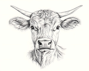 Cow Portrait with Pen Sketch, and Farm Animal.