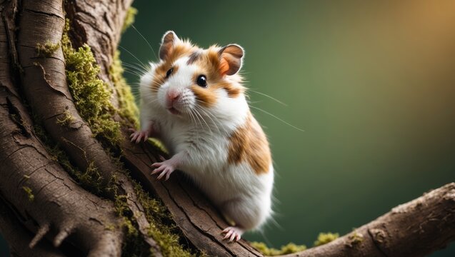 A charming hamster scaling a tree trunk
