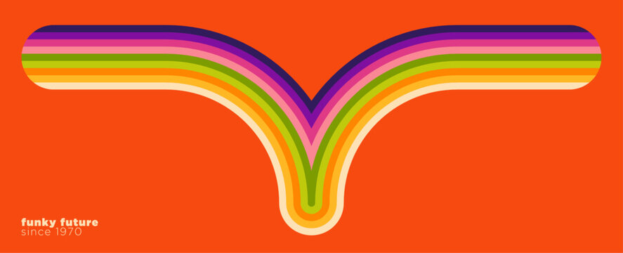 A minimalist, abstract background design inspired by the 1970s, featuring a futuristic retro style and colorful lines. Vector illustration.