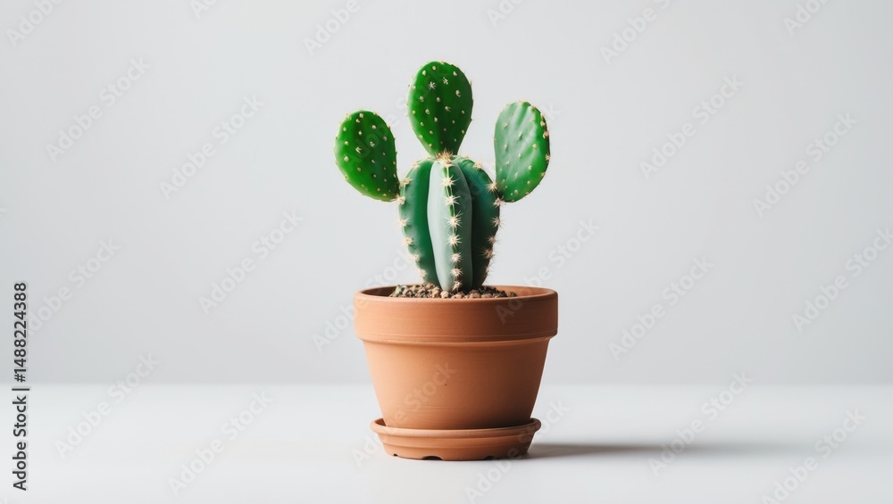 Poster young succulent and cactus in a pot isolated on white background