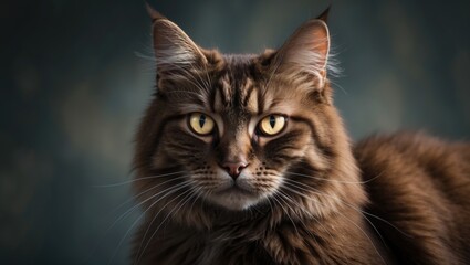 Fototapeta premium Cat with glowing eyes in brown color
