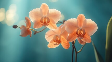 Peach colored orchids closeup © john