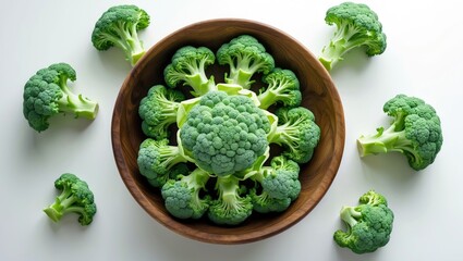 Flat Lay of Broccoli, Cauliflower, or Cabbage Isolated on White. Bird's Eye View with Text Space