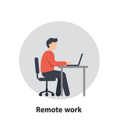Young man working on laptop at desk in remote work setting  