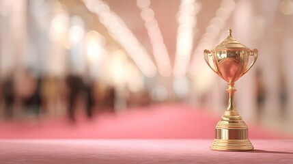 Golden Trophy on Display with Blurred Background in Luxurious Setting