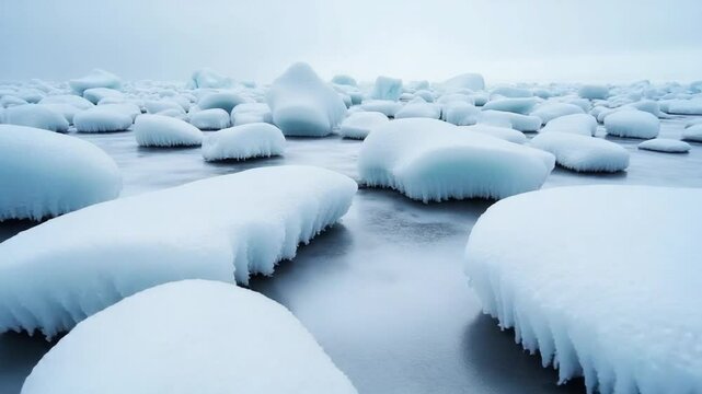 snow ice and rocks at northern landscape
