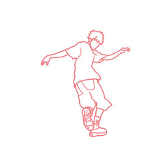 Vector illustration of teenage boy dancing with showing his shoes - teenage boy line art, skateboard logo, breakdance icon.