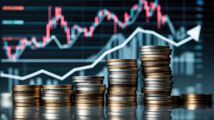 Image featuring a layered view of an investment chart and a pile of coins, symbolizing business investment and trading.