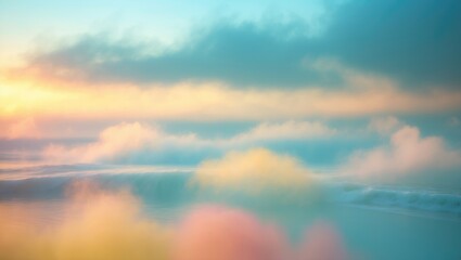 Obraz premium Blurred Nature Background Concept for New Year Celebration, Empty Text Theme, Holy Spirit, The Art of Defocused Ocean, Soft Pastel Colors for Fresh Clean Sky Beach Montage.