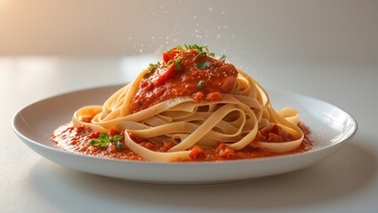 Fettuccine noodles in creamy tomato sauce