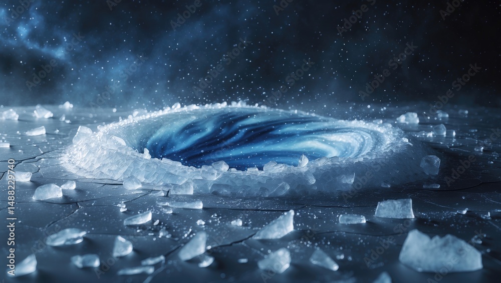 Poster Broken ice surface showing scattered shards