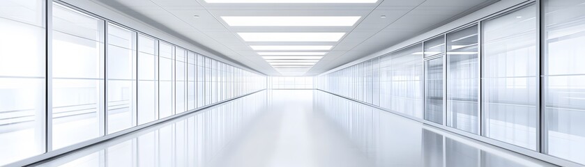 Fototapeta premium Empty modern corridor with large windows.