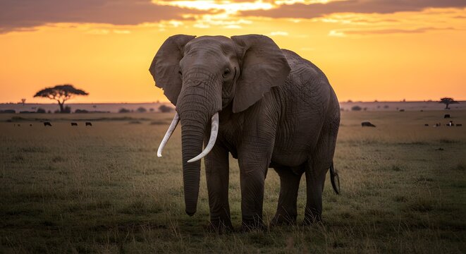 African elephant tusks in serengeti national park at sunset wildlife photography safari travel image on transparent background