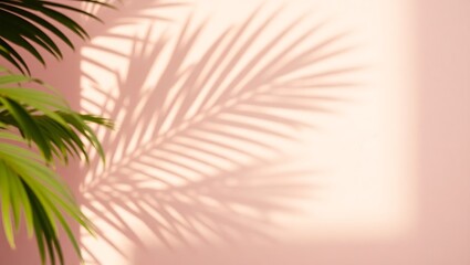 Fototapeta premium Palm Leaf Shadow on Pink Wall Minimalist Summer Background