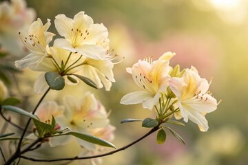 Fototapeta premium Pale yellow azalea flowers bloom beautifully in a garden during springtime