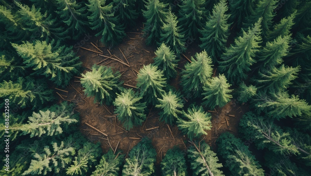Poster aerial view of a deforested area. illegal logging and the vanishing of forests raise ecological and 