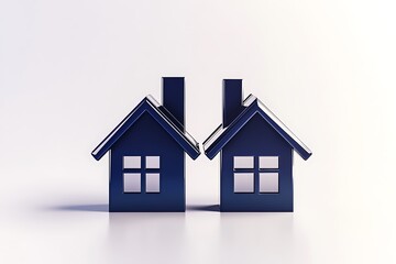 Two blue home icons with chimneys, and simple window design on white background