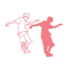 Set of vector illustrations and silhouettes of teenage boys doing breakdancing - modern dancing logo, customer attraction icon, event decoration.