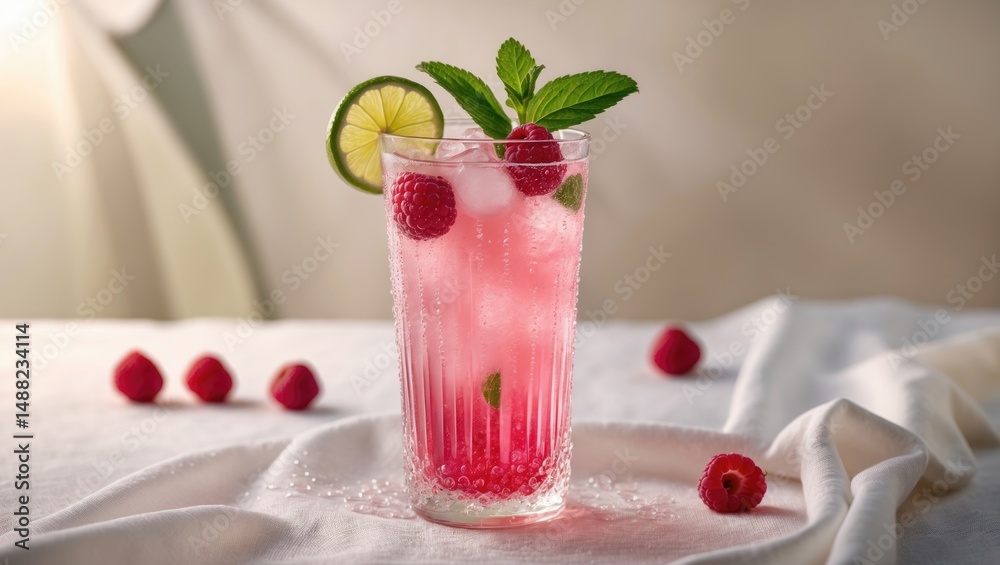 Poster Italian Soda with Raspberry and Lychee Ready for Refreshment