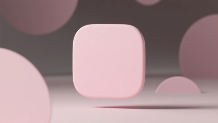 A pink square object with rounded corners against a soft, blurred background