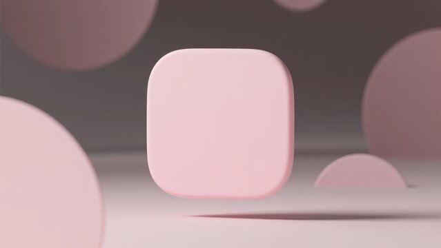 A pink square object with rounded corners against a soft, blurred background