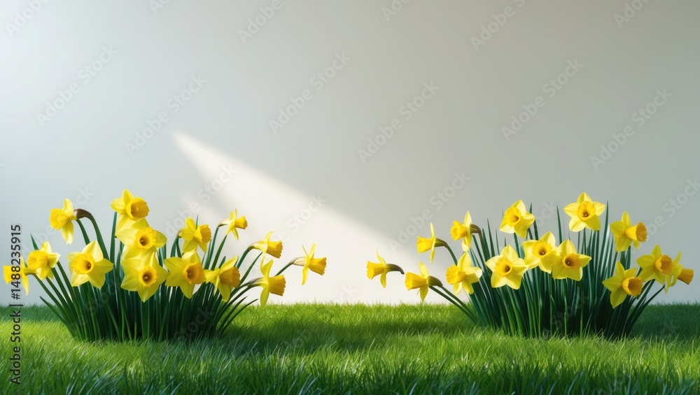 Aufkleber Isolation of daffodils and narcissus on a white background with colorful spring and summer foliage