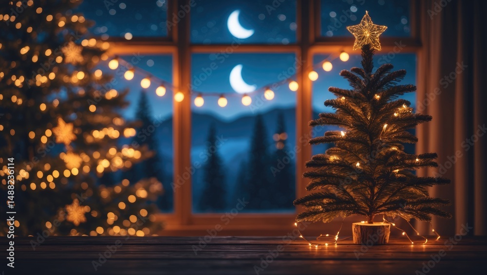 Aufkleber winter-themed background with tree and window