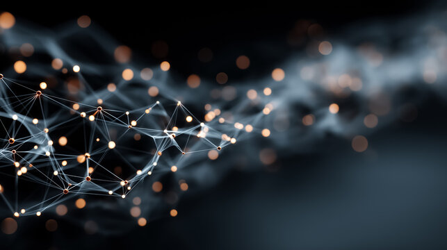 Clean tech pattern with network nodes and glowing abstract chips, AI and data finance background