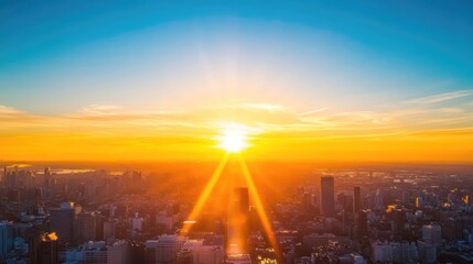 Golden Hour Cityscape: A Stunning Sunset over the Urban Skyline